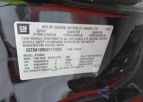 2008 GMC Sierra 1500 Sle2 z USA, uszkodzony, nr VIN 2GTEK13M981177893